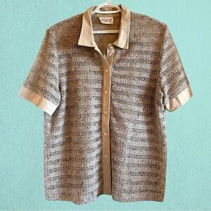 Vintage short sleeve linen mesh button down shirt